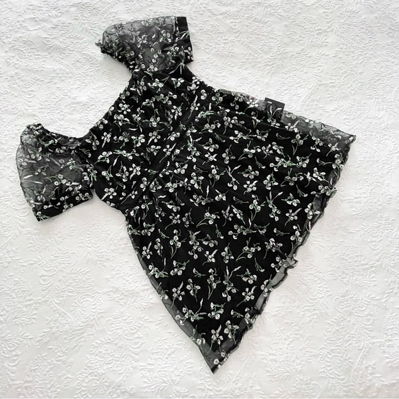 NWT Lulus Radiant Love Black Floral Embroidered Short Sleeve Skater Dress 2X - Picture 2 of 9